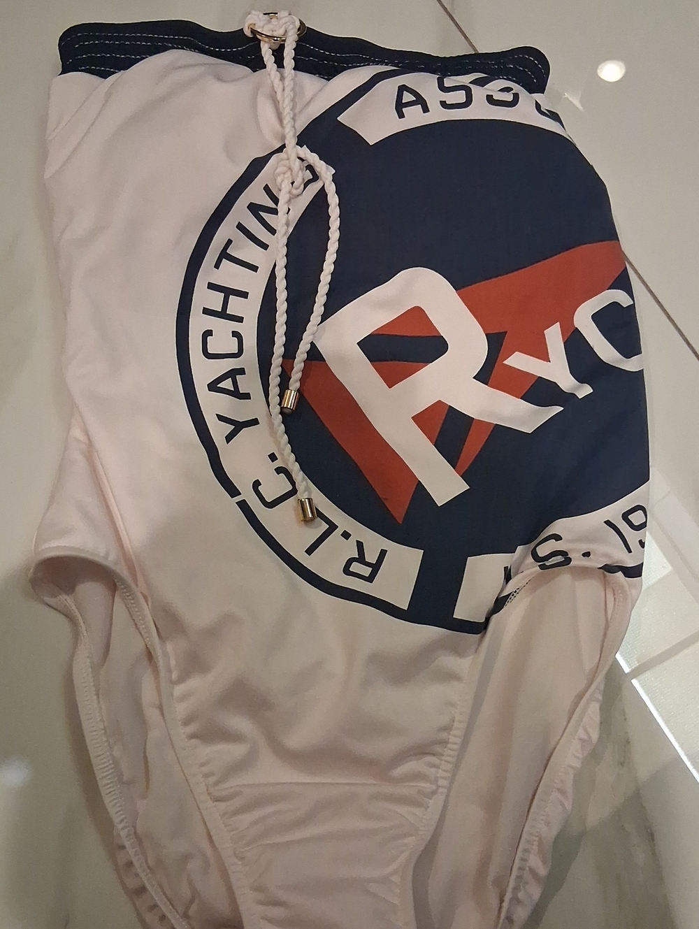 Ralph Lauren White One-Piece Swimsuit with Navy & Red Logo